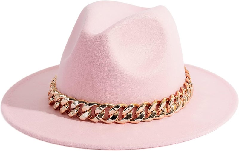 Gossifan Men & Women Belt Buckle Fedora Hat Wide Brim Floppy Panama Hat - Image 1